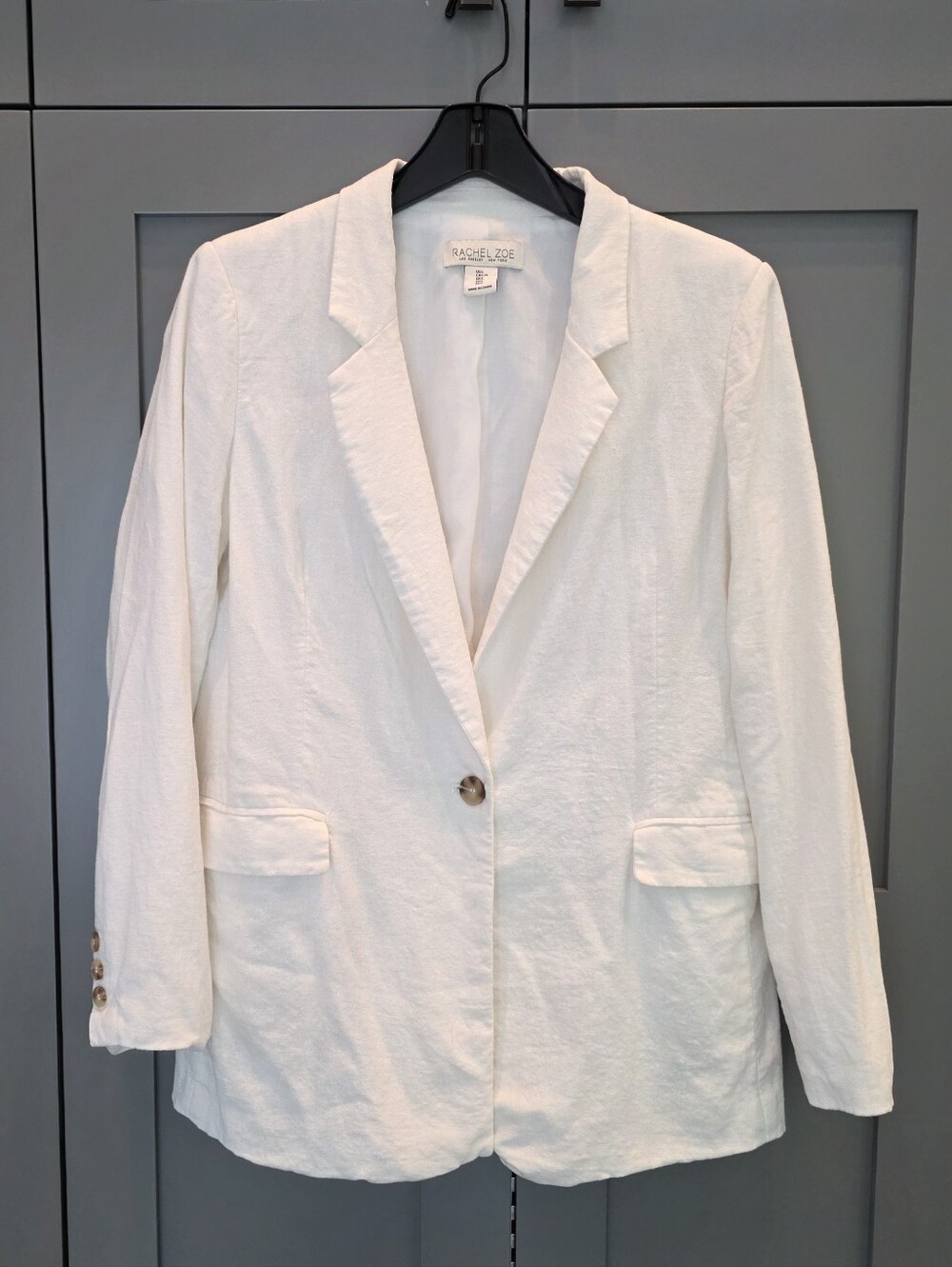 Rachel Zoe Size L Ivory Single Button Closure Linen Blend Blazer Quiet Luxury